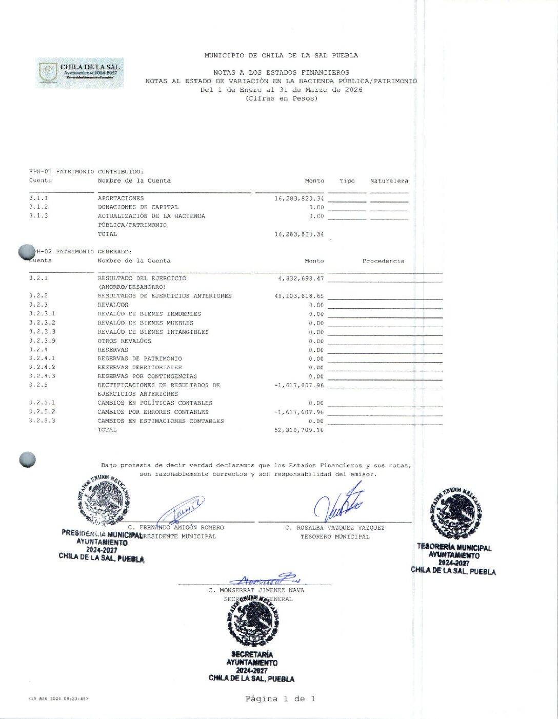 11 NOTAS AL ESTADO DE VARIACION EN LA HACIENDA PÚBLICA 032026