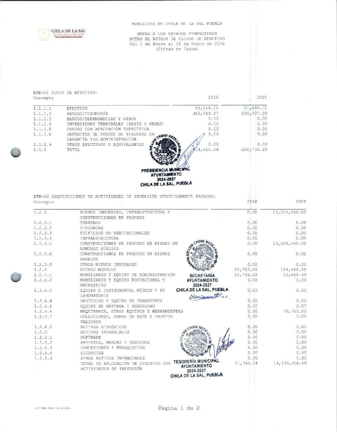 12 NOTAS AL ESTADO DE FLUJOS DE EFECTIVO 012026