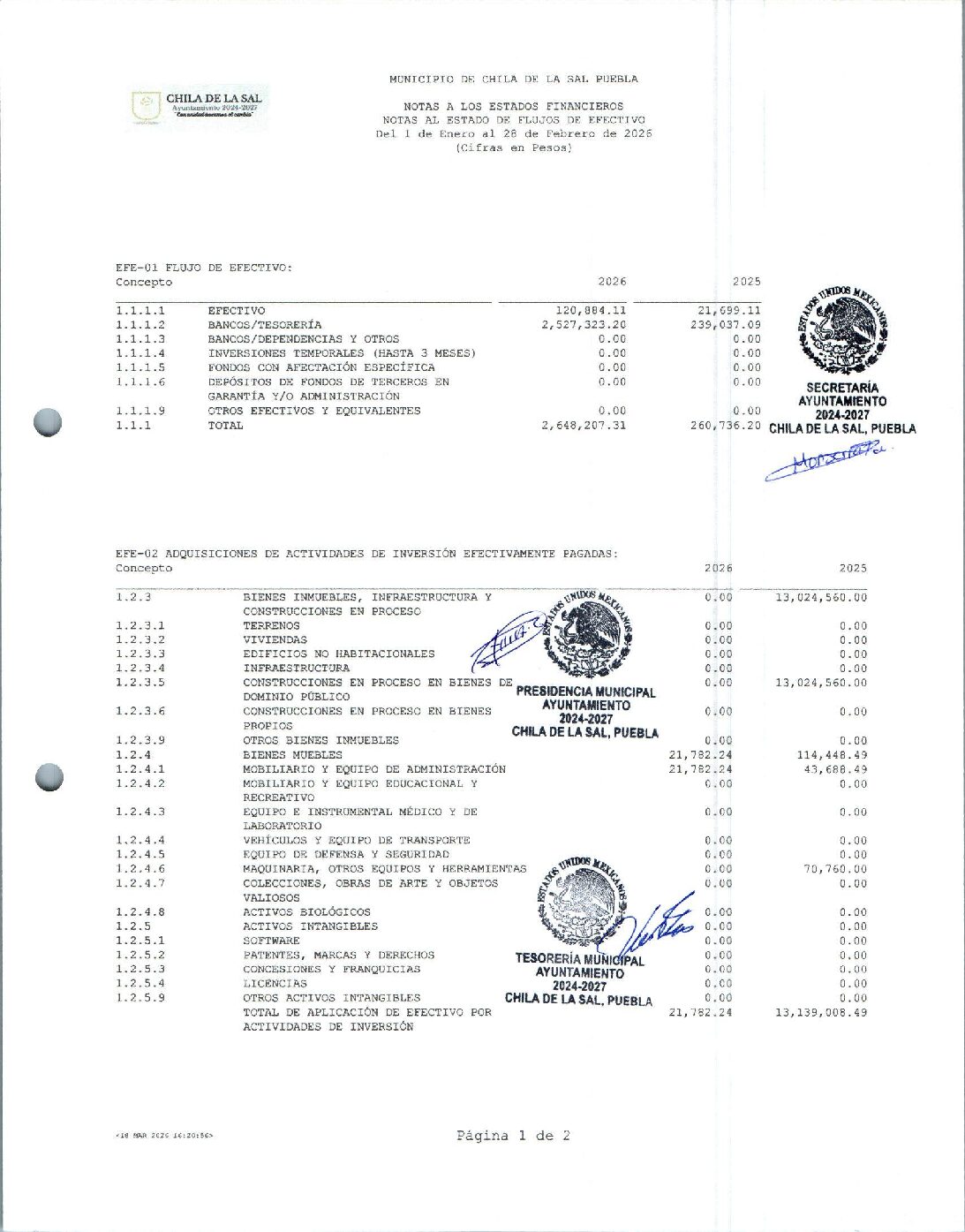 12 NOTAS AL ESTADO DE FLUJOS DE EFECTIVO 022026